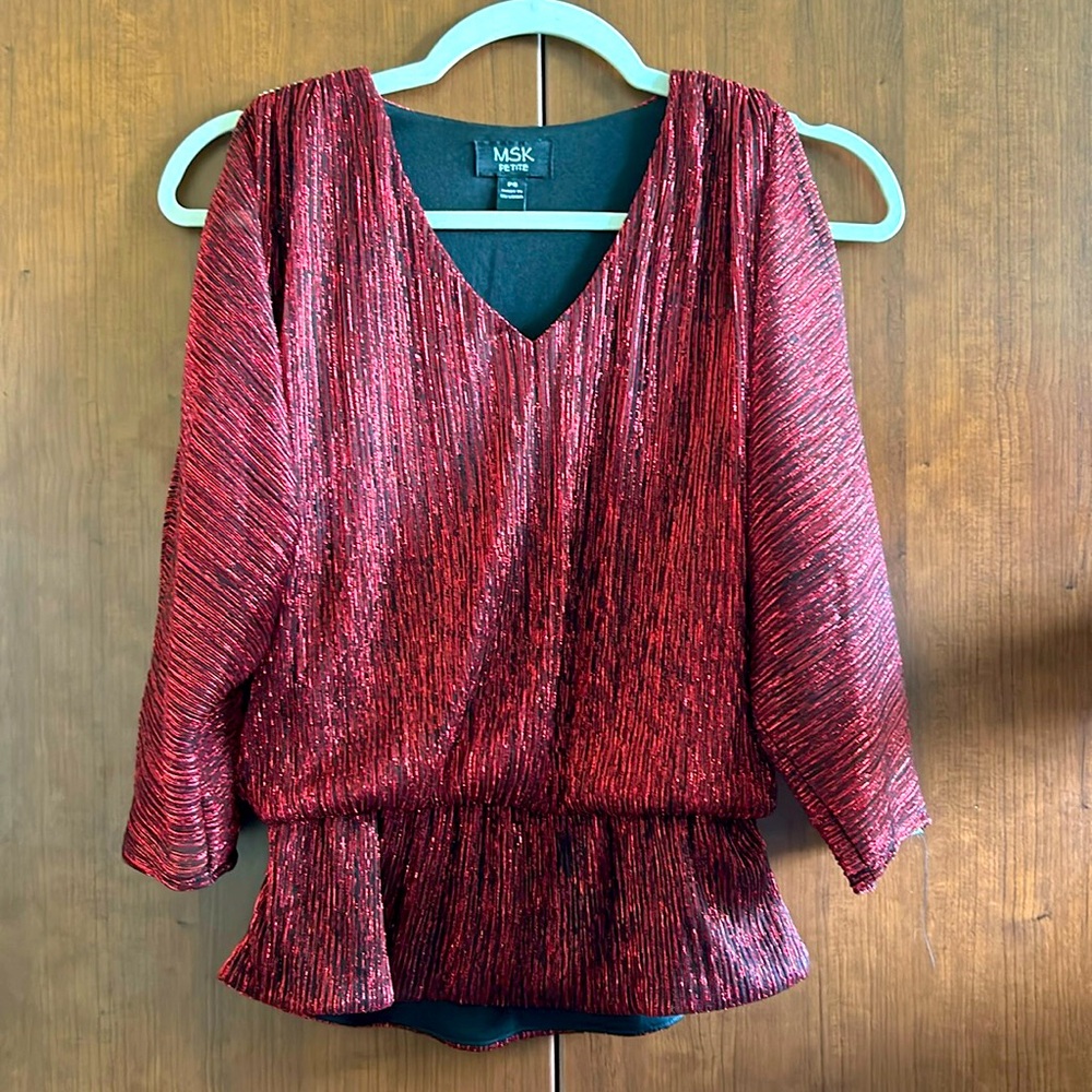 MSK PS Red Shimmery Blouse with sleeves